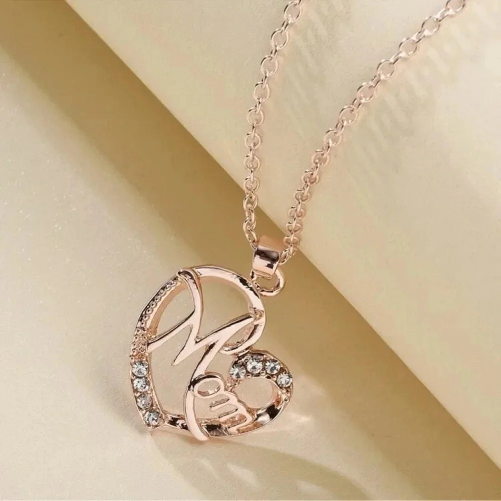 Rose Gold Heart Mom Pendant Necklace